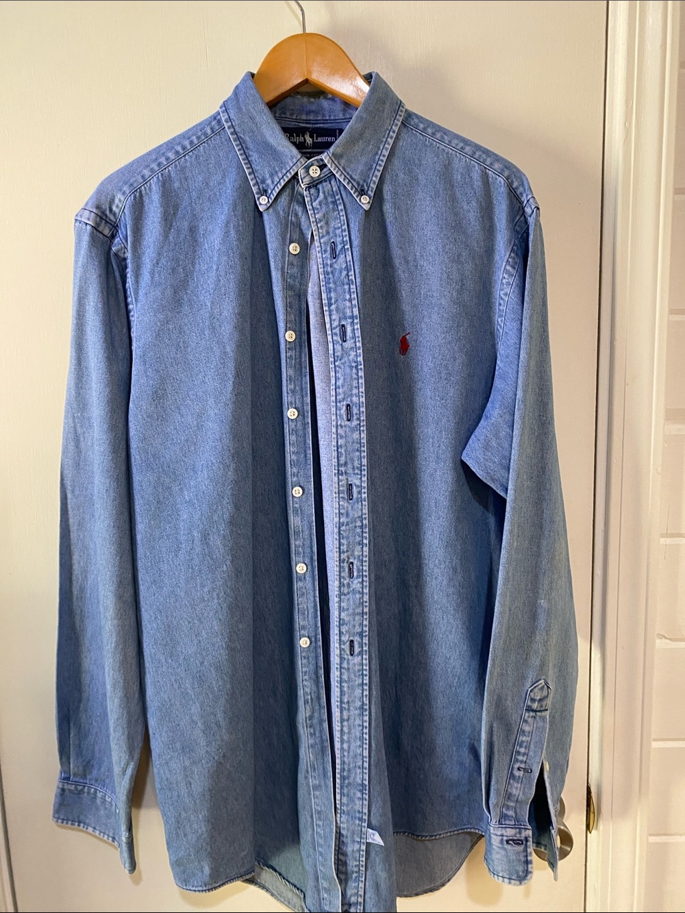 Polo by Ralph Lauren Blue Denim Button-Down Shirt with Red Pony